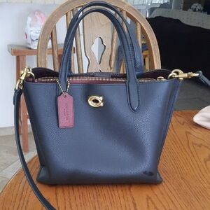 Coach Black Leather Satchel with Gold Accents